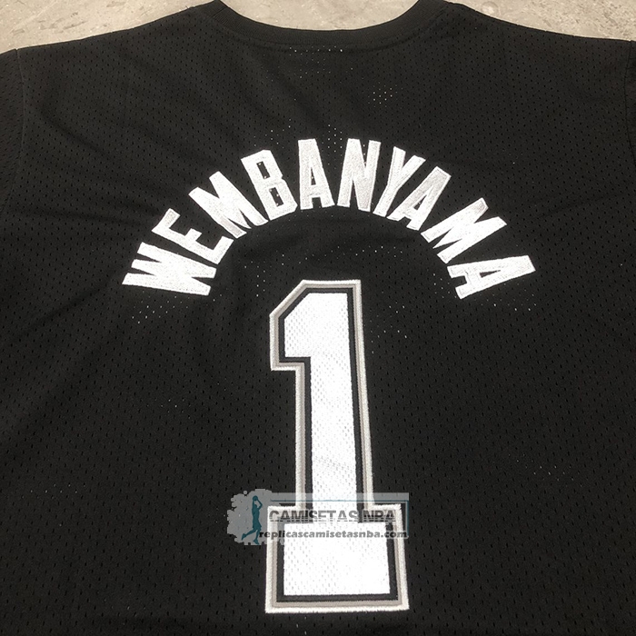 Camiseta Manga Corta San Antonio Spurs Victor Wembanyama NO 1 Negro